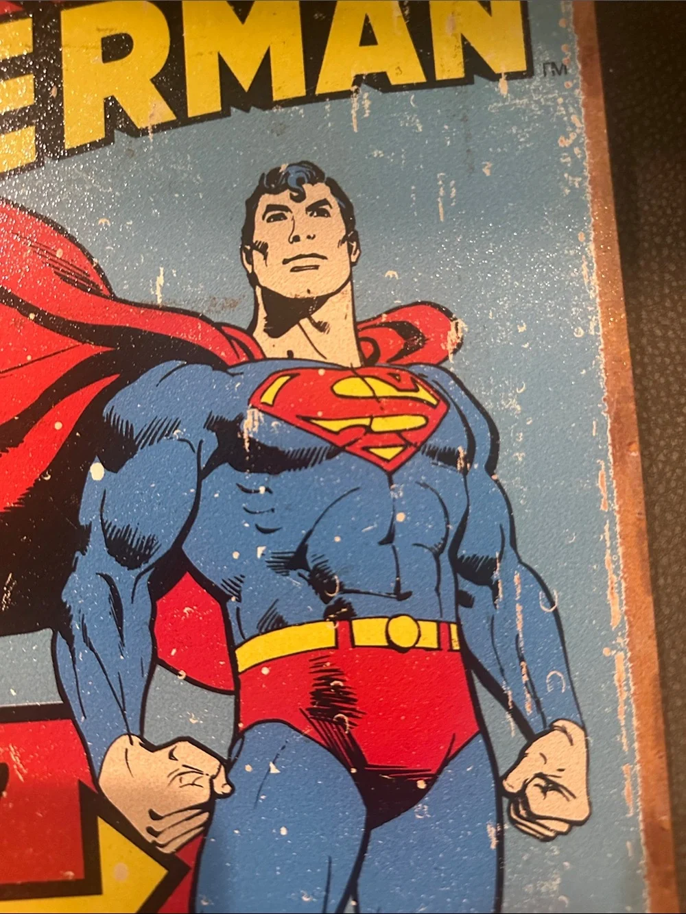 DC Comics Superman Retro Metal Sign - Blue, Red & Yellow by Desperate Enterprise